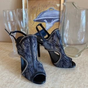 Schutz Black Floral Lace Heels